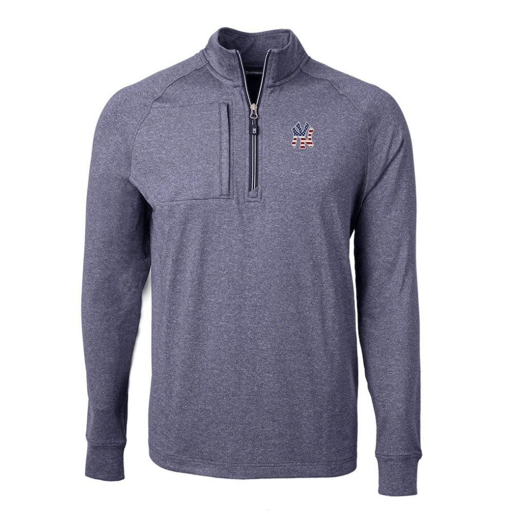 New York Yankees Cutter & Buck Americana Logo Big & Tall Adapt Eco Knit Stretch Recycled Quarter-Zip Pullover Top - Heather Navy