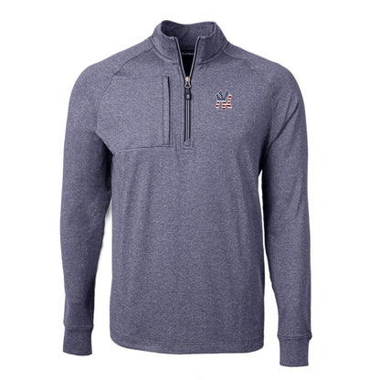 New York Yankees Cutter & Buck Americana Logo Big & Tall Adapt Eco Knit Stretch Recycled Quarter-Zip Pullover Top - Heather Navy