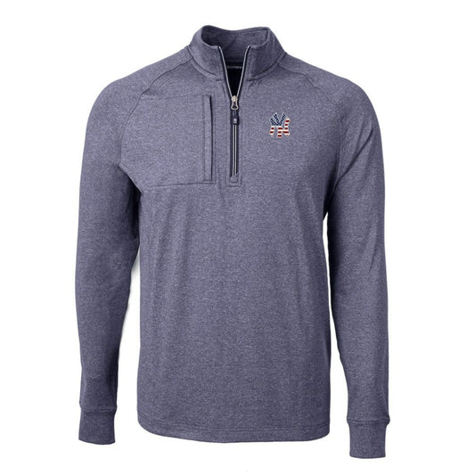 New York Yankees Cutter & Buck Americana Logo Big & Tall Adapt Eco Knit Stretch Recycled Quarter-Zip Pullover Top - Heather Navy