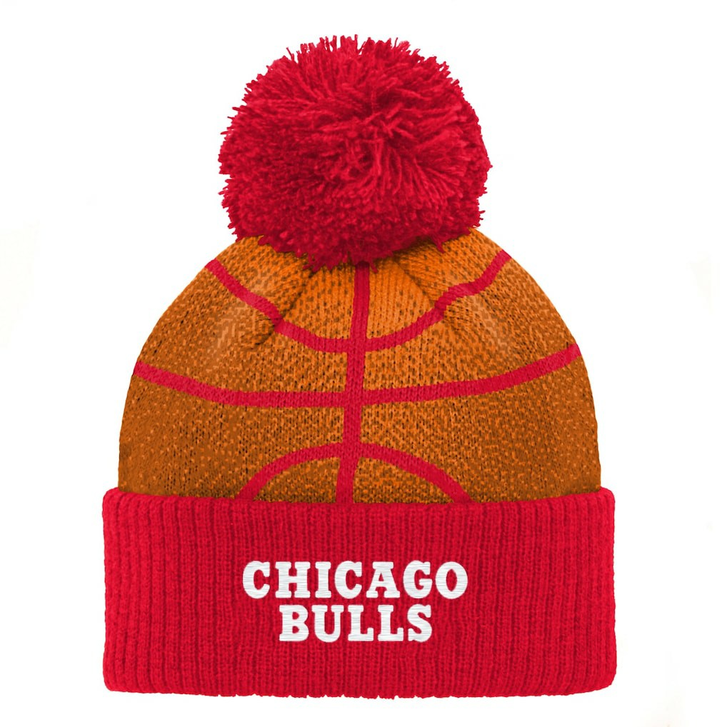 Chicago Bulls Preschool Basketball Head Cuffed Knit Hat with Pom - Red outlet