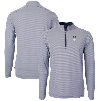 New York Mets Cutter & Buck Americana Logo Virtue Eco Pique Stripe Recycled Quarter-Zip Pullover Top - Navy