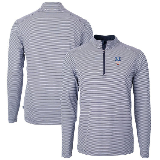 New York Mets Cutter & Buck Americana Logo Virtue Eco Pique Stripe Recycled Quarter-Zip Pullover Top - Navy