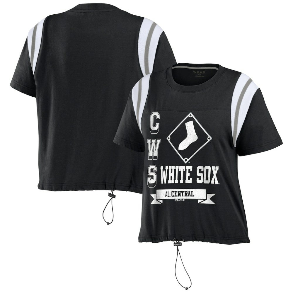 Chicago White Sox WEAR by Erin Andrews Women's Cinched Colorblock T-Shirt - Black
