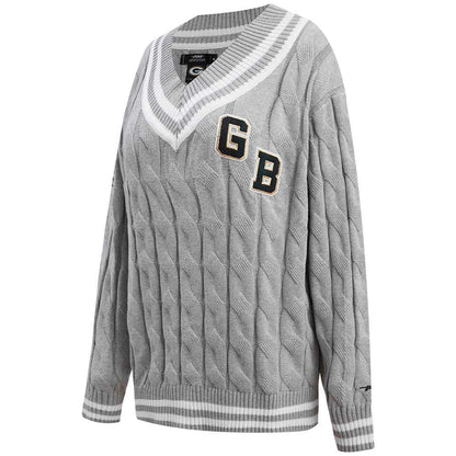 Green Bay Packers Pro Standard Women's Prep V-Neck Pullover Sweater - Heather Gray discount