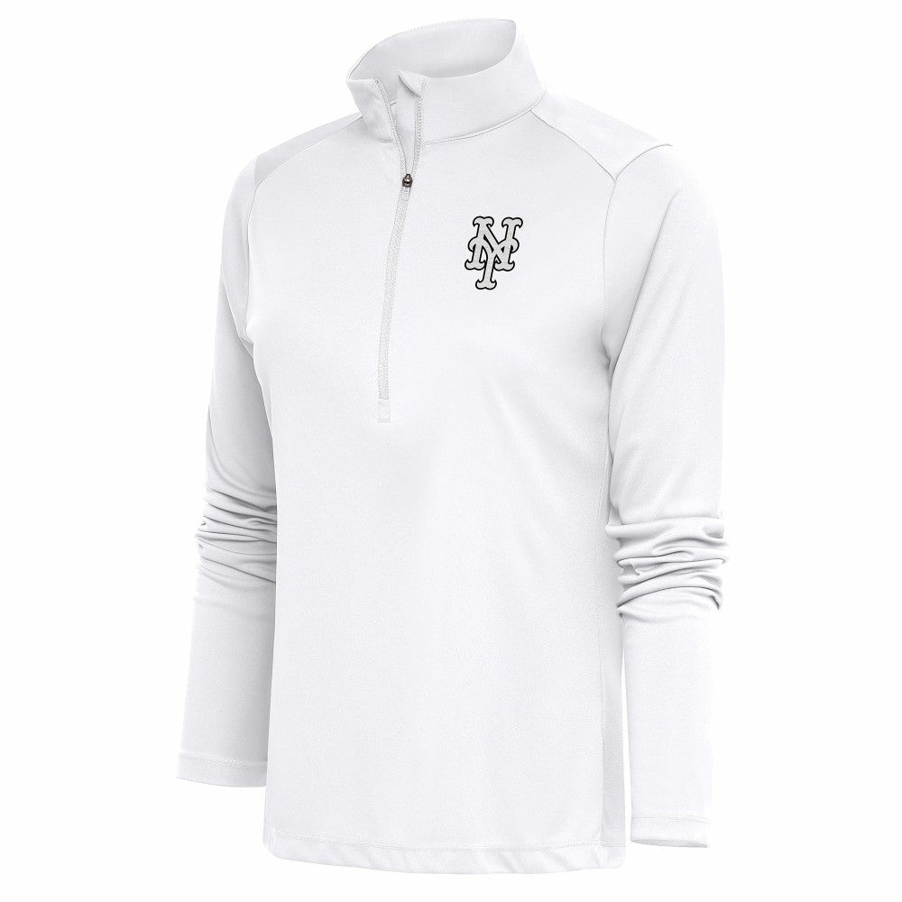 New York Mets Antigua Women's Brushed Metallic Tribute Half-Zip Pullover Top - White