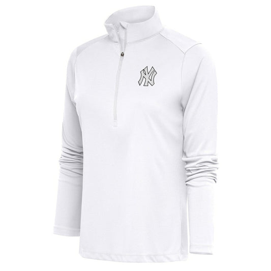 New York Yankees Antigua Women's Brushed Metallic Tribute Half-Zip Pullover Top - White