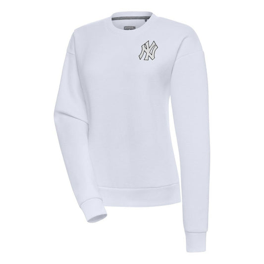 New York Yankees Antigua Women's Brushed Metallic Victory Pullover Sweatshirt - White