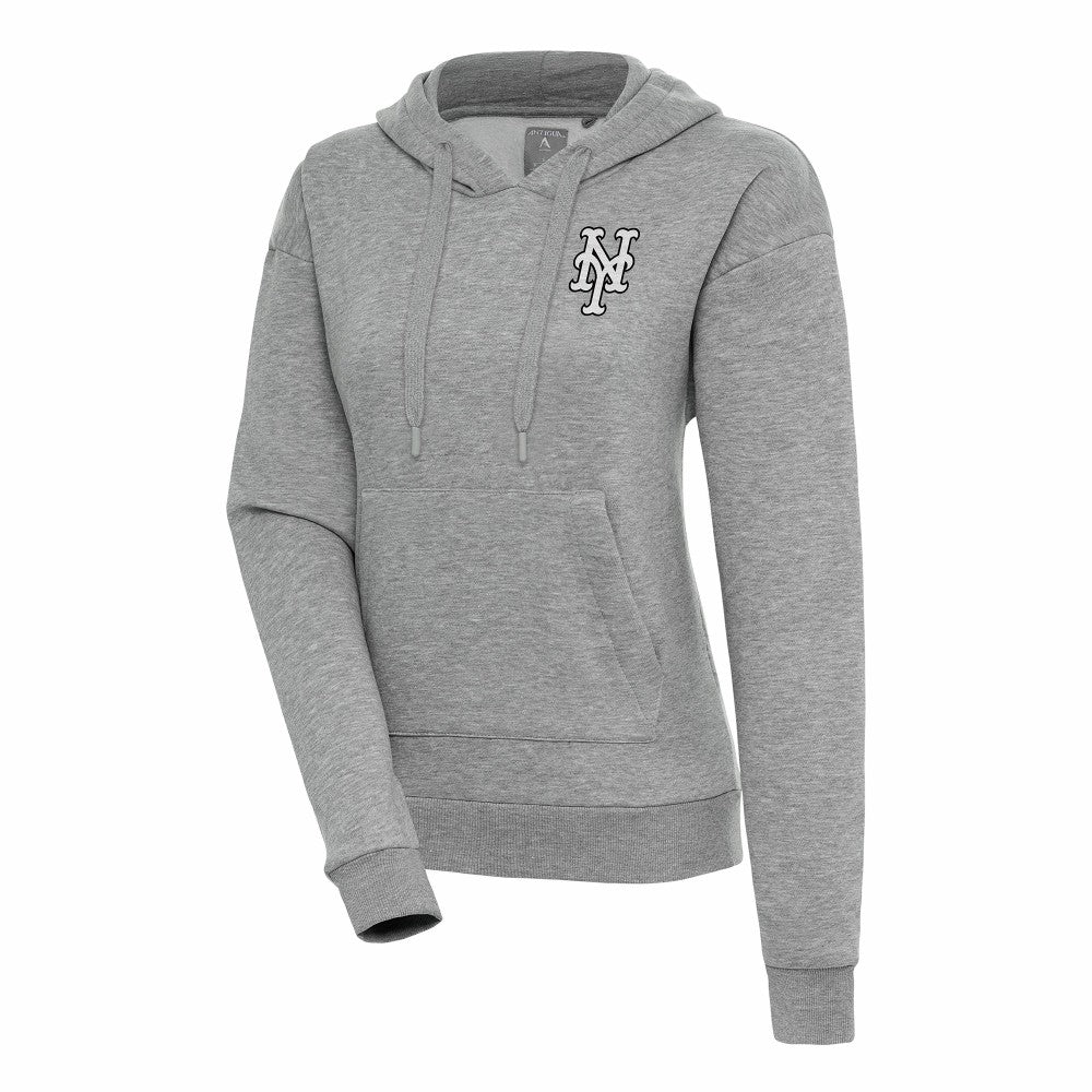 New York Mets Antigua Women's Brushed Metallic Victory Pullover Hoodie - Heather Gray