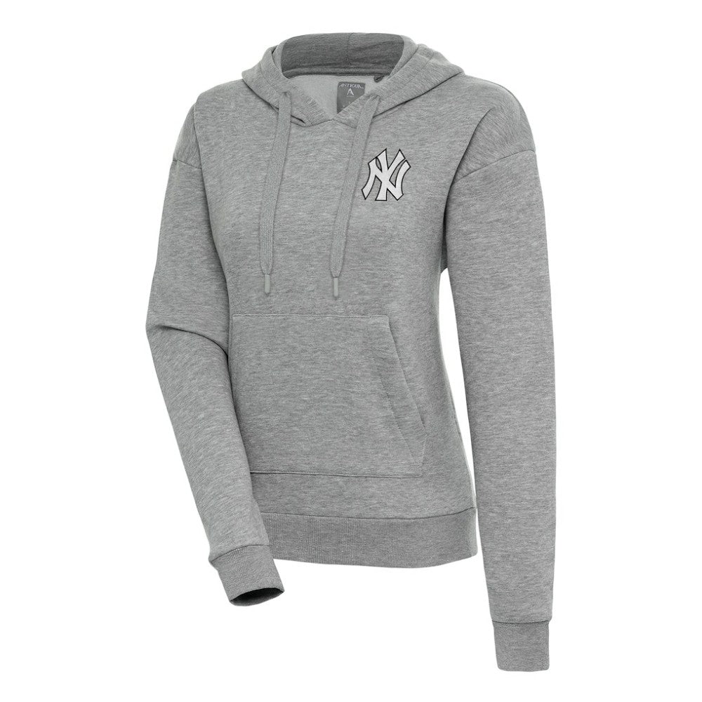 New York Yankees Antigua Women's Brushed Metallic Victory Pullover Hoodie - Heather Gray