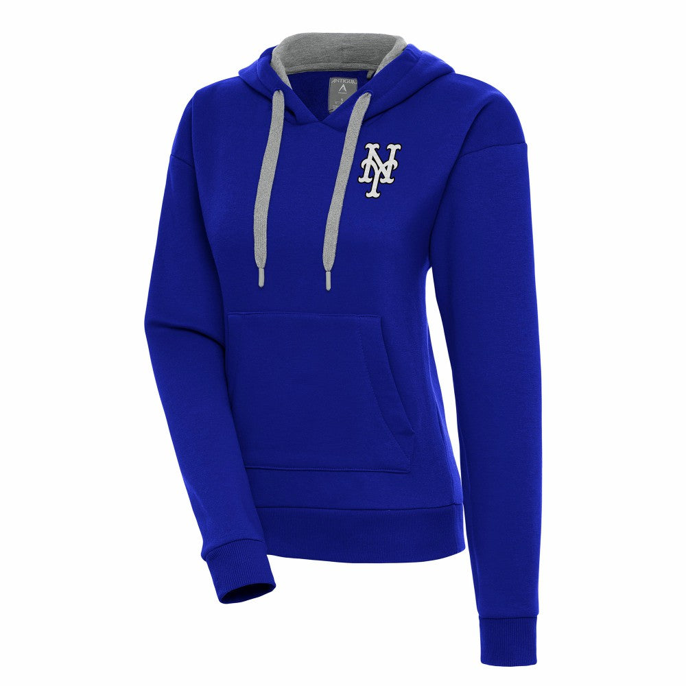 New York Mets Antigua Women's Brushed Metallic Victory Pullover Hoodie - Royal