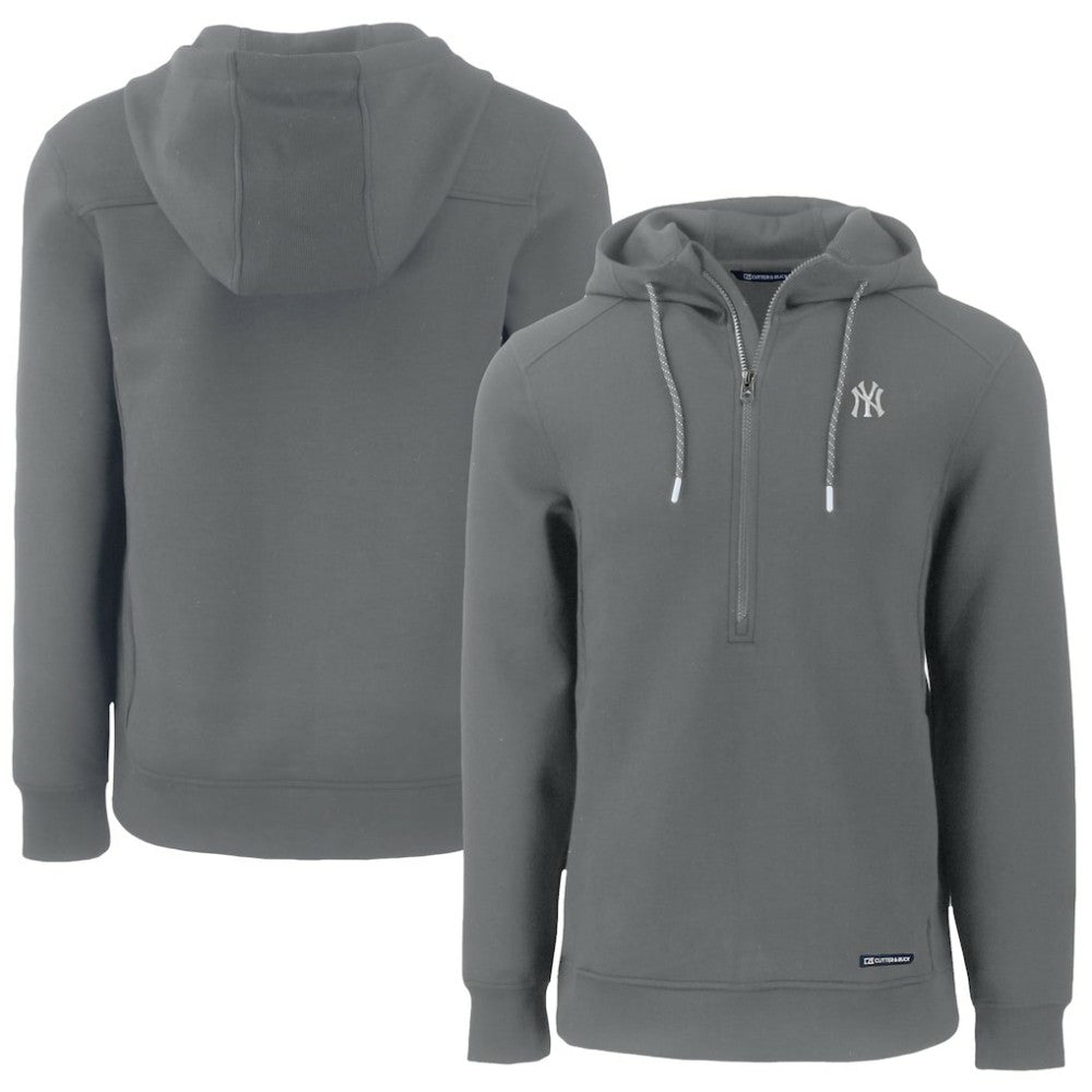 New York Yankees Cutter & Buck Roam Eco Half-Zip Recycled Pullover Hoodie - Gray