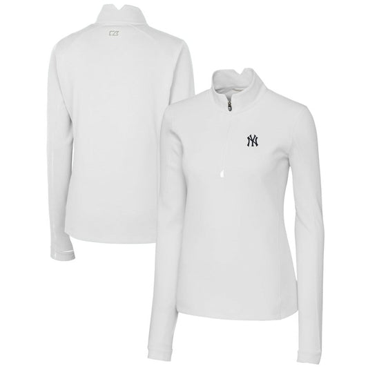 New York Yankees Cutter & Buck Women's DryTec Traverse Stretch Quarter-Zip Pullover Top - White
