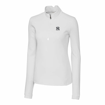New York Yankees Cutter & Buck Women's DryTec Traverse Stretch Quarter-Zip Pullover Top - White