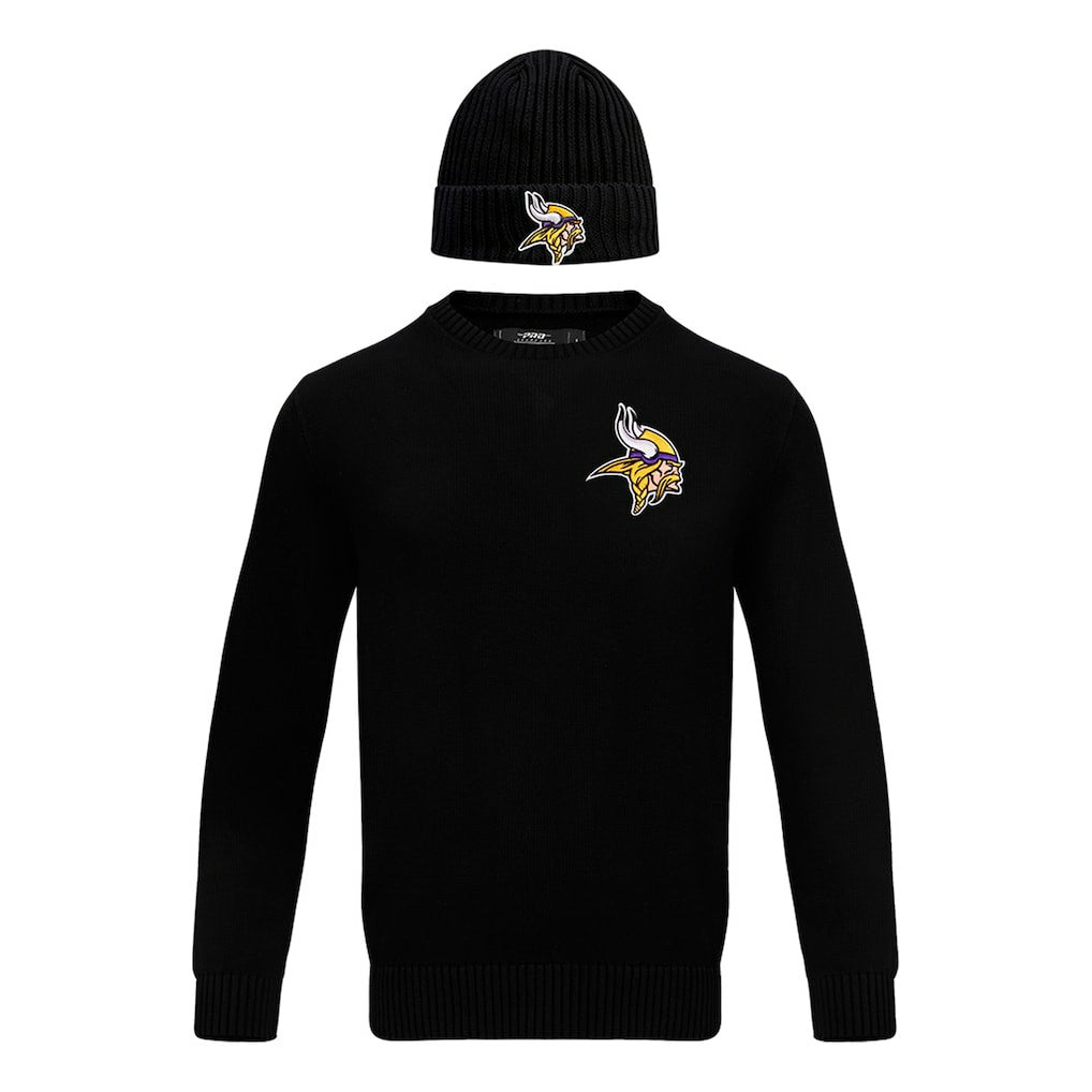 Minnesota Vikings Pro Standard Crewneck Pullover Sweater & Cuffed Knit Hat Box Gift Set - Black cheap