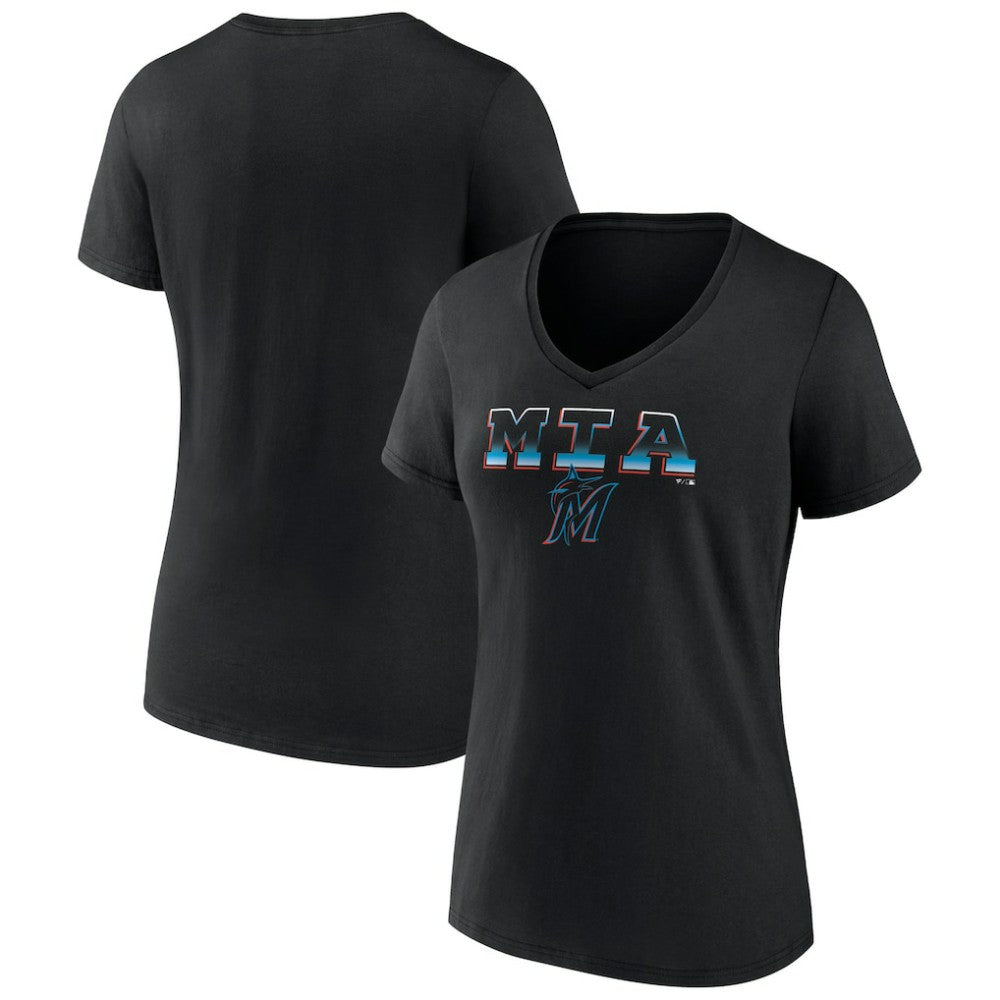 Miami Marlins Women's Hometown Baseball 305 V-Neck T-Shirt - Black