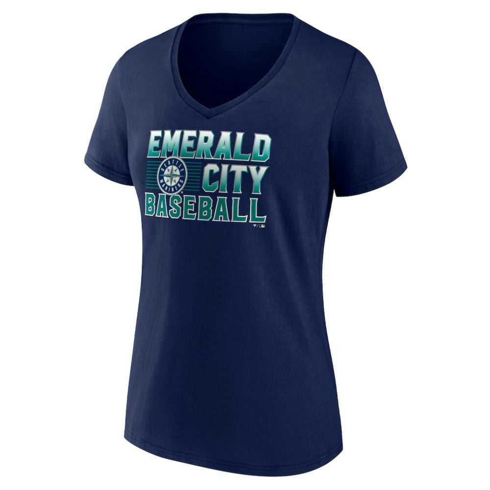 Seattle Mariners Women's Hometown Emerald Baseball V-Neck T-Shirt - Navy