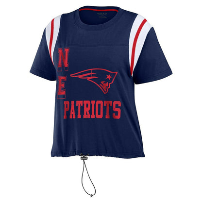 New England Patriots WEAR by Erin Andrews Women's Cinched Colorblock T-Shirt - Navy sale
