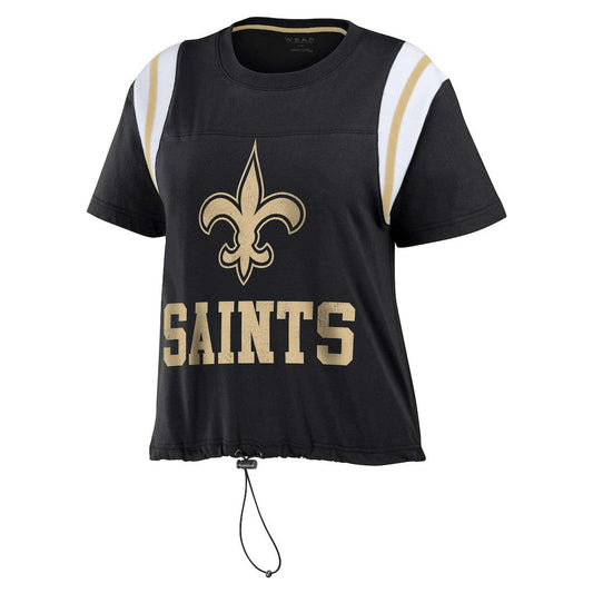 New Orleans Saints WEAR by Erin Andrews Women's Cinched Colorblock T-Shirt - Black for sale