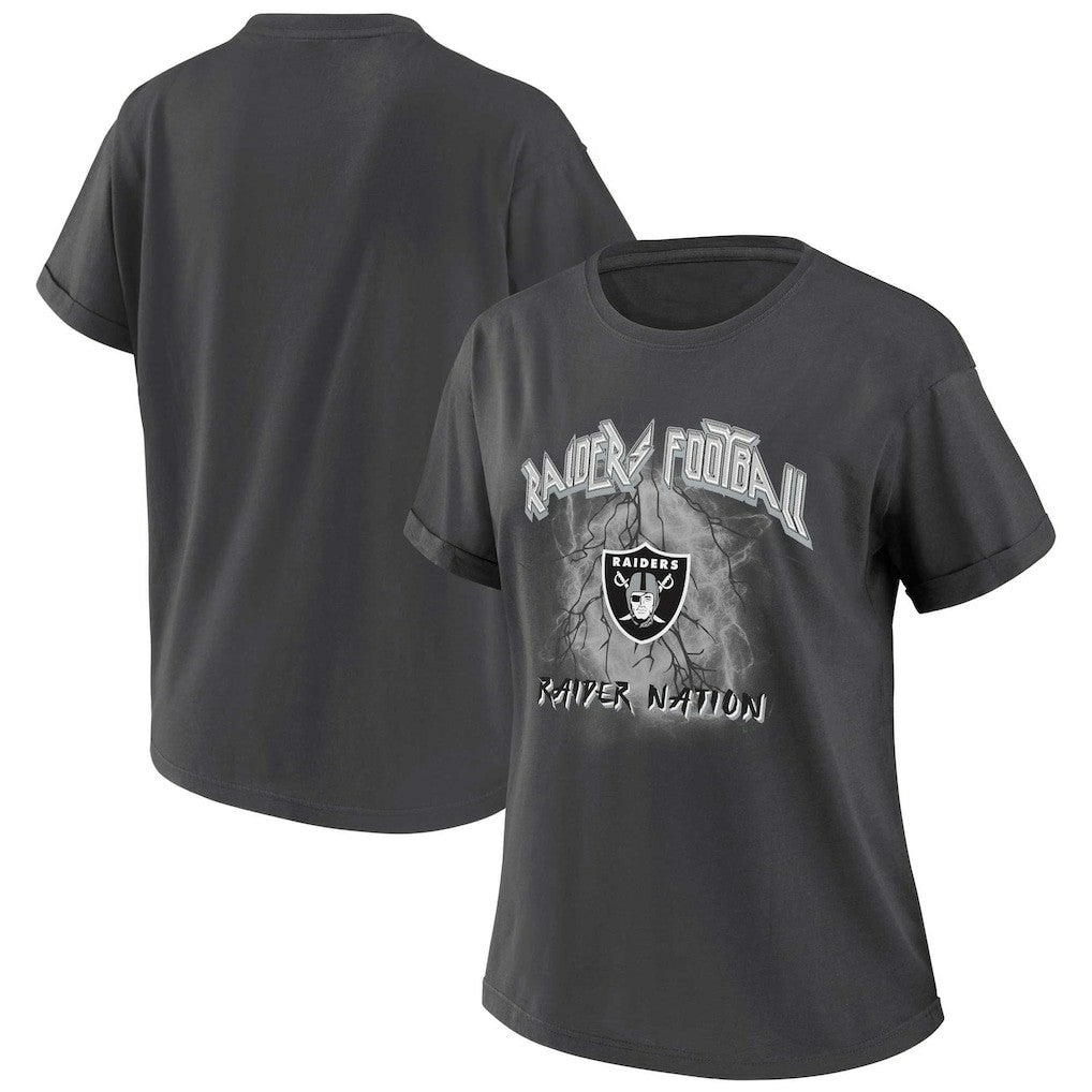 Las Vegas Raiders WEAR by Erin Andrews Women's Boyfriend T-Shirt - Charcoal on sale