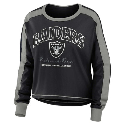 Las Vegas Raiders WEAR by Erin Andrews Women's Color Block Modest Crop Long Sleeve T-Shirt - Black/Silver outlet