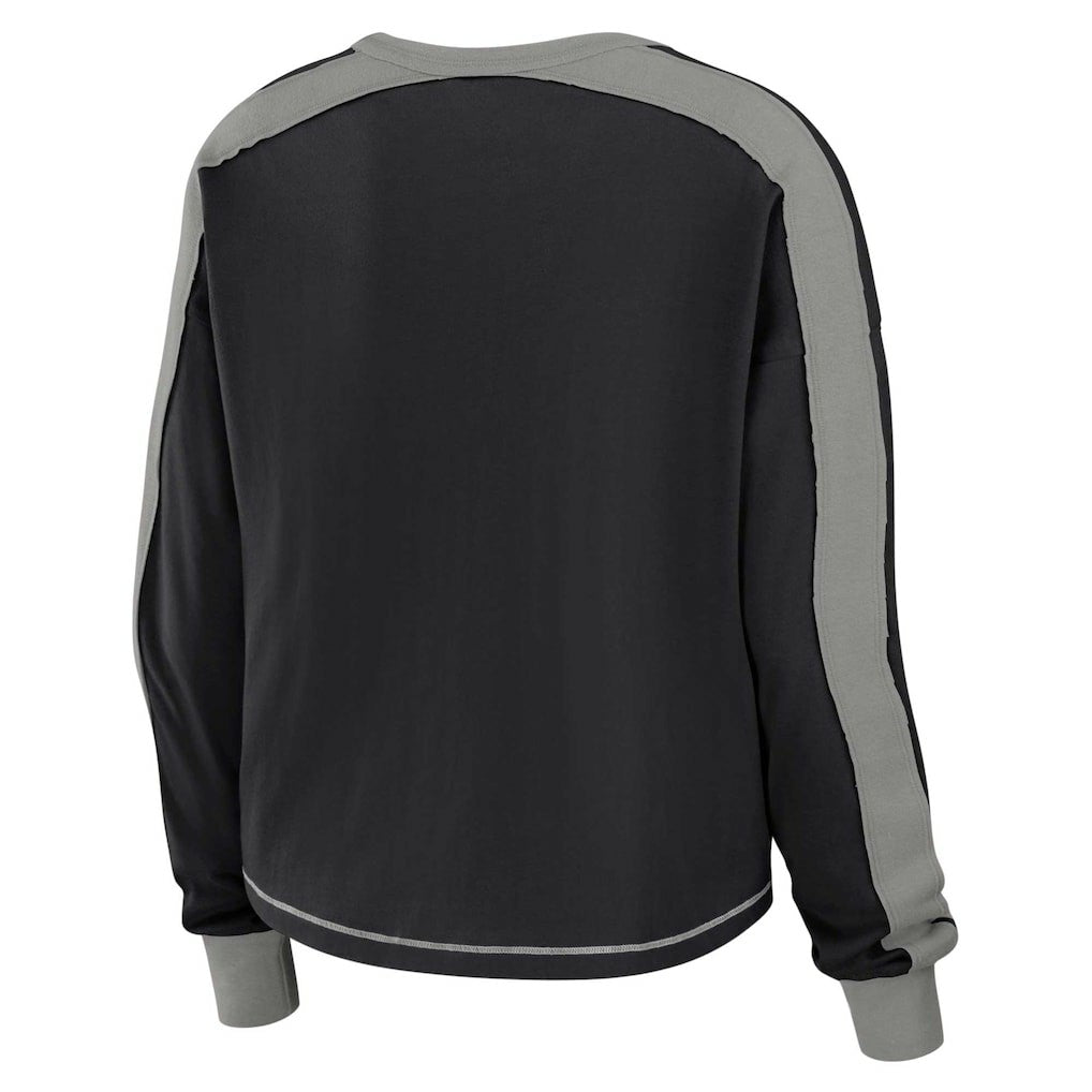 Las Vegas Raiders WEAR by Erin Andrews Women's Color Block Modest Crop Long Sleeve T-Shirt - Black/Silver outlet