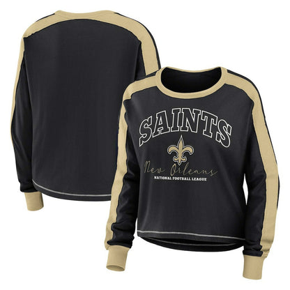 New Orleans Saints WEAR by Erin Andrews Women's Plus Size Colorblock Long Sleeve T-Shirt - Black on sale