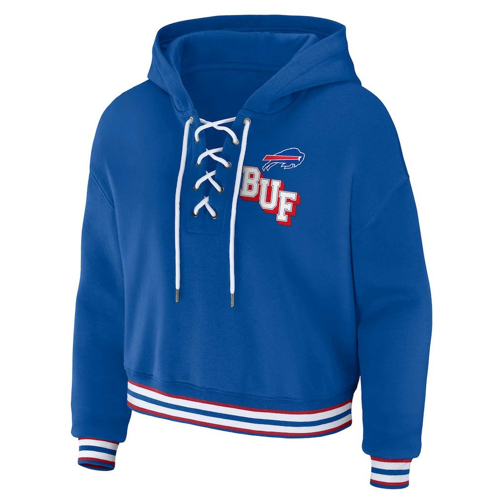 Buffalo Bills WEAR by Erin Andrews Women's Plus Size Lace-Up Pullover Hoodie - Royal cheap