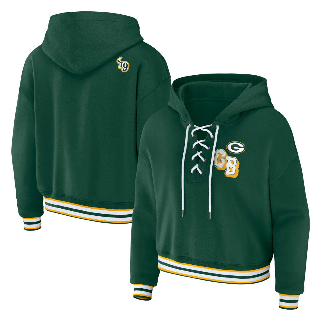 Green Bay Packers WEAR by Erin Andrews Women's Plus Size Lace-Up Pullover Hoodie - Green on sale