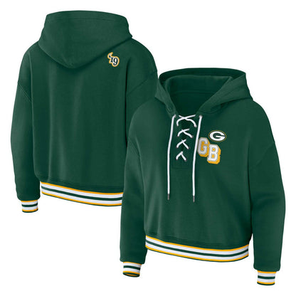 Green Bay Packers WEAR by Erin Andrews Women's Plus Size Lace-Up Pullover Hoodie - Green on sale