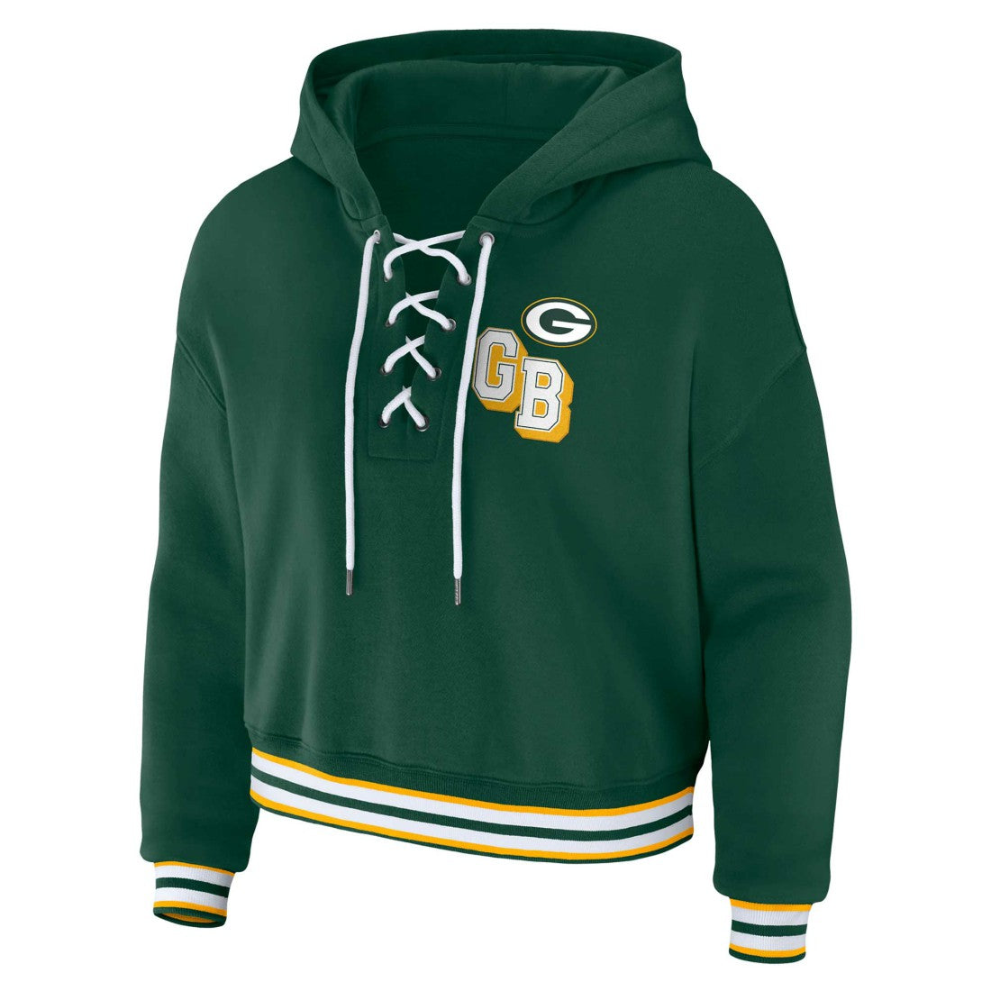 Green Bay Packers WEAR by Erin Andrews Women's Plus Size Lace-Up Pullover Hoodie - Green on sale