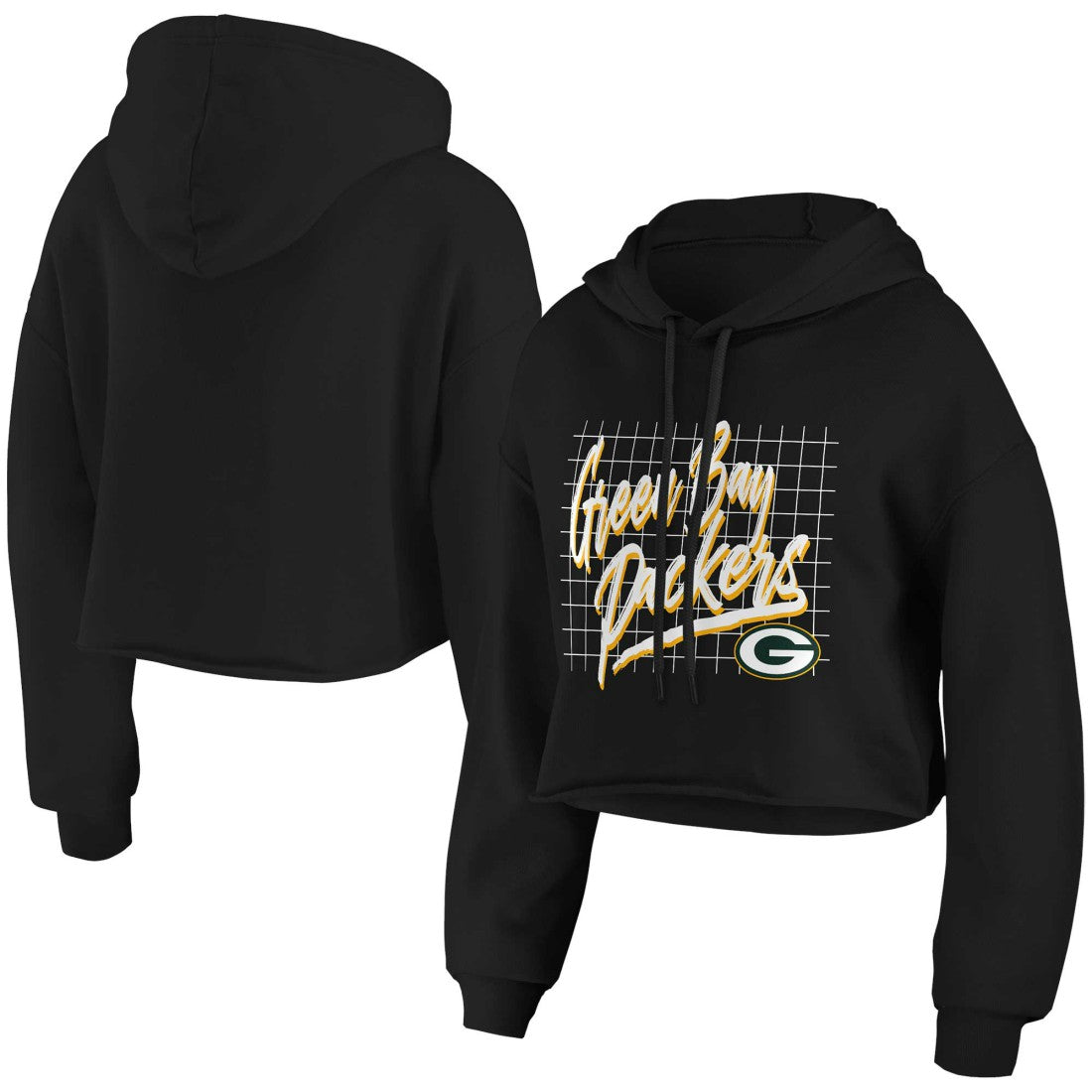 Green Bay Packers WEAR by Erin Andrews Women's Domestic Cropped Pullover Hoodie - Black discount