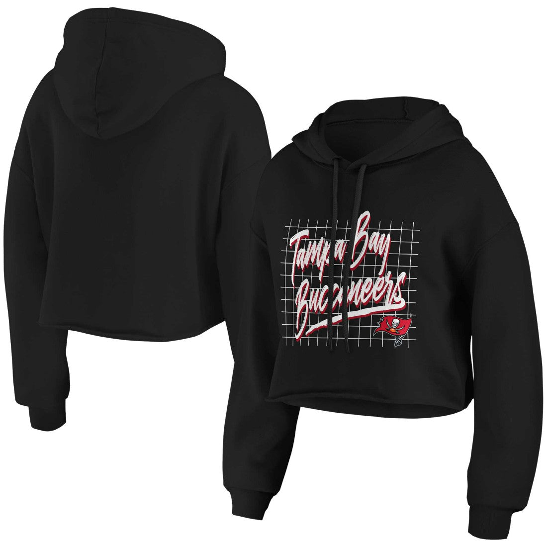Tampa Bay Buccaneers WEAR by Erin Andrews Women's Domestic Cropped Pullover Hoodie - Black for sale