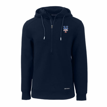 New York Mets Cutter & Buck Stars & Stripes Roam Eco Half-Zip Recycled Pullover Hoodie - Navy