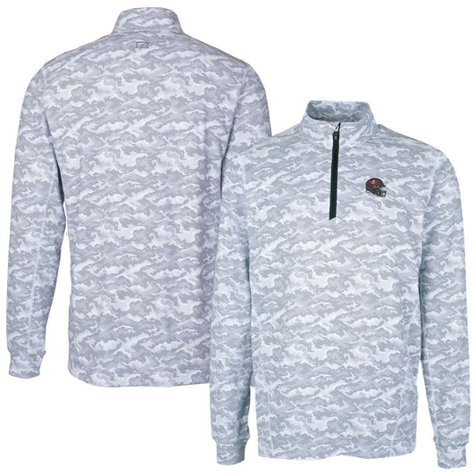 Tampa Bay Buccaneers Cutter & Buck Helmet Traverse Camo Print Stretch Quarter-Zip Pullover Top - Charcoal for sale