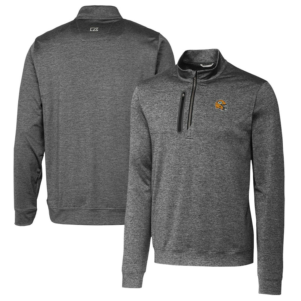 Green Bay Packers Cutter & Buck Helmet Stealth Heathered Quarter-Zip Pullover Top - Gray outlet