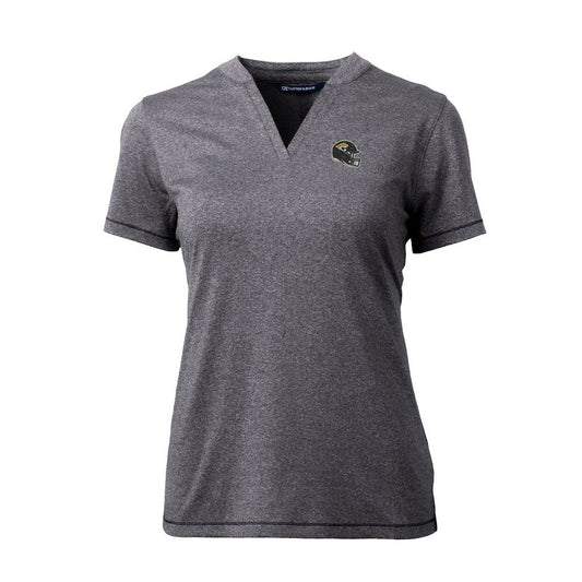 Jacksonville Jaguars Cutter & Buck Women's Helmet Logo DryTec Forge Stretch V-Neck Blade Top - Heather Charcoal outlet