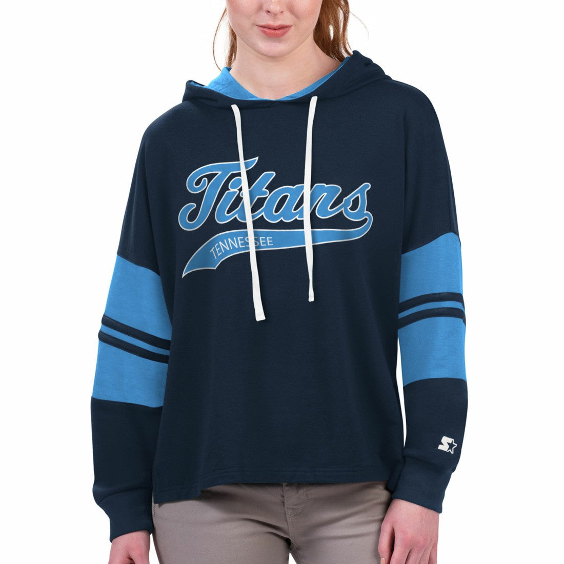 Tennessee Titans Starter Women's Bump And Run Long Sleeve Hoodie T-Shirt - Navy cheap