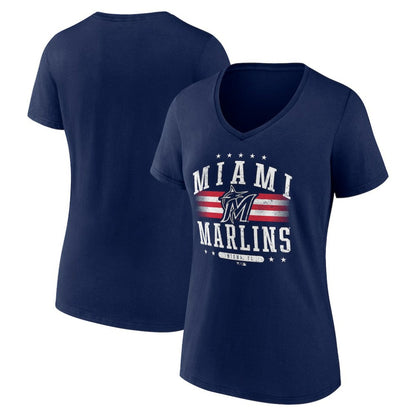 Miami Marlins Women's Americana Team V-Neck T-Shirt - Navy
