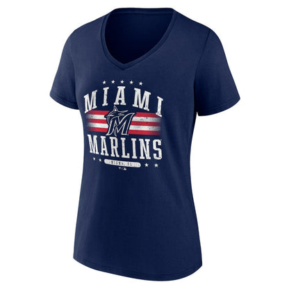 Miami Marlins Women's Americana Team V-Neck T-Shirt - Navy