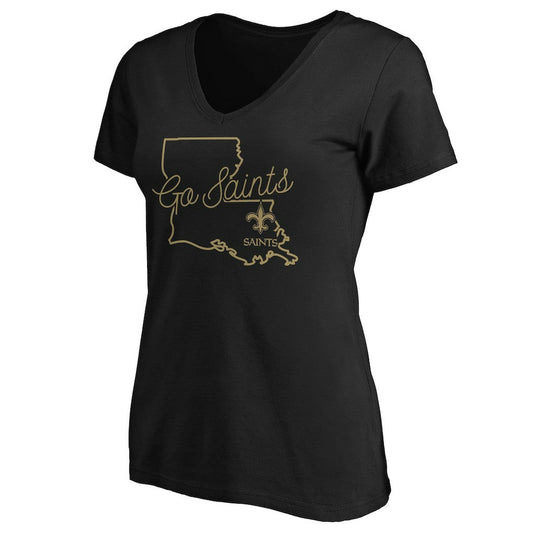 New Orleans Saints Women's Script V-Neck T-Shirt - Black on sale
