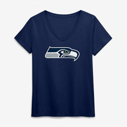 Seattle Seahawks Logo Athletic Women's Primary Logo V-Neck T-Shirt - College Navy cheap