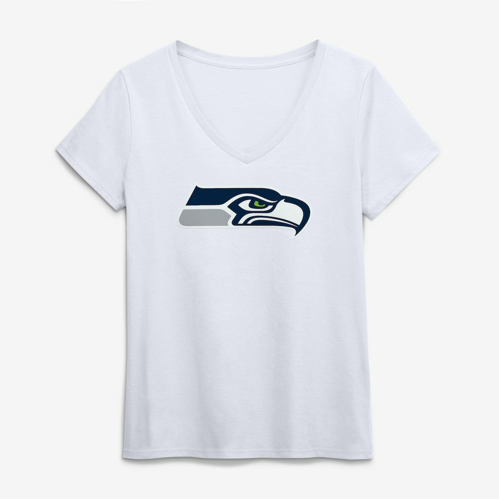 Seattle Seahawks Logo Athletic Women's Primary Logo V-Neck T-Shirt - White discount