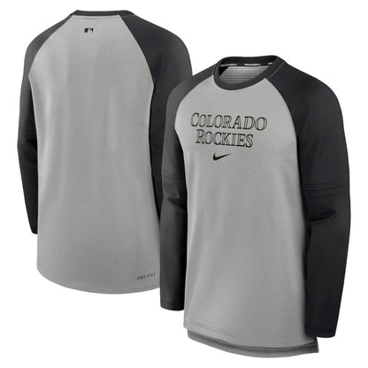Colorado Rockies Authentic Collection Game Time Raglan Performance Long Sleeve T-Shirt - Heather Gray/Black | Nike