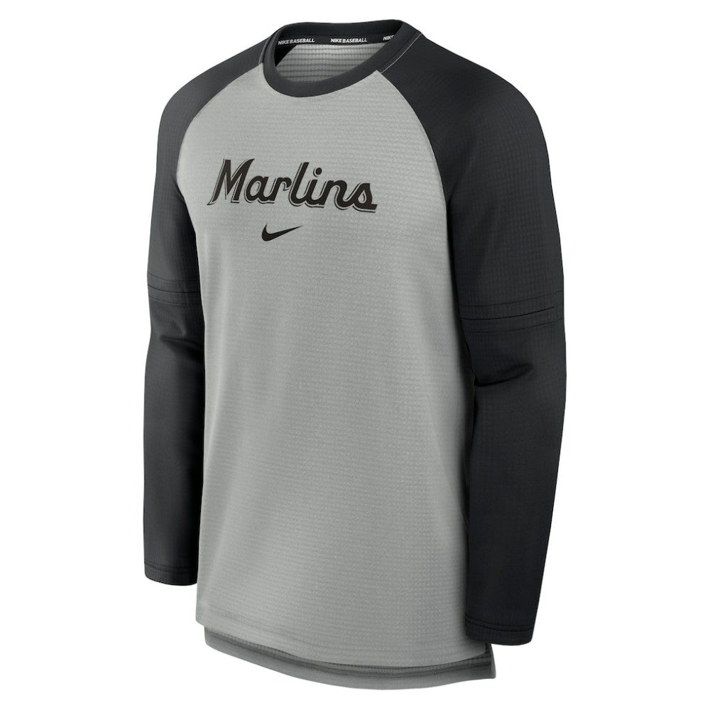 Miami Marlins Authentic Collection Game Time Raglan Performance Long Sleeve T-Shirt - Heather Gray/Black | Nike