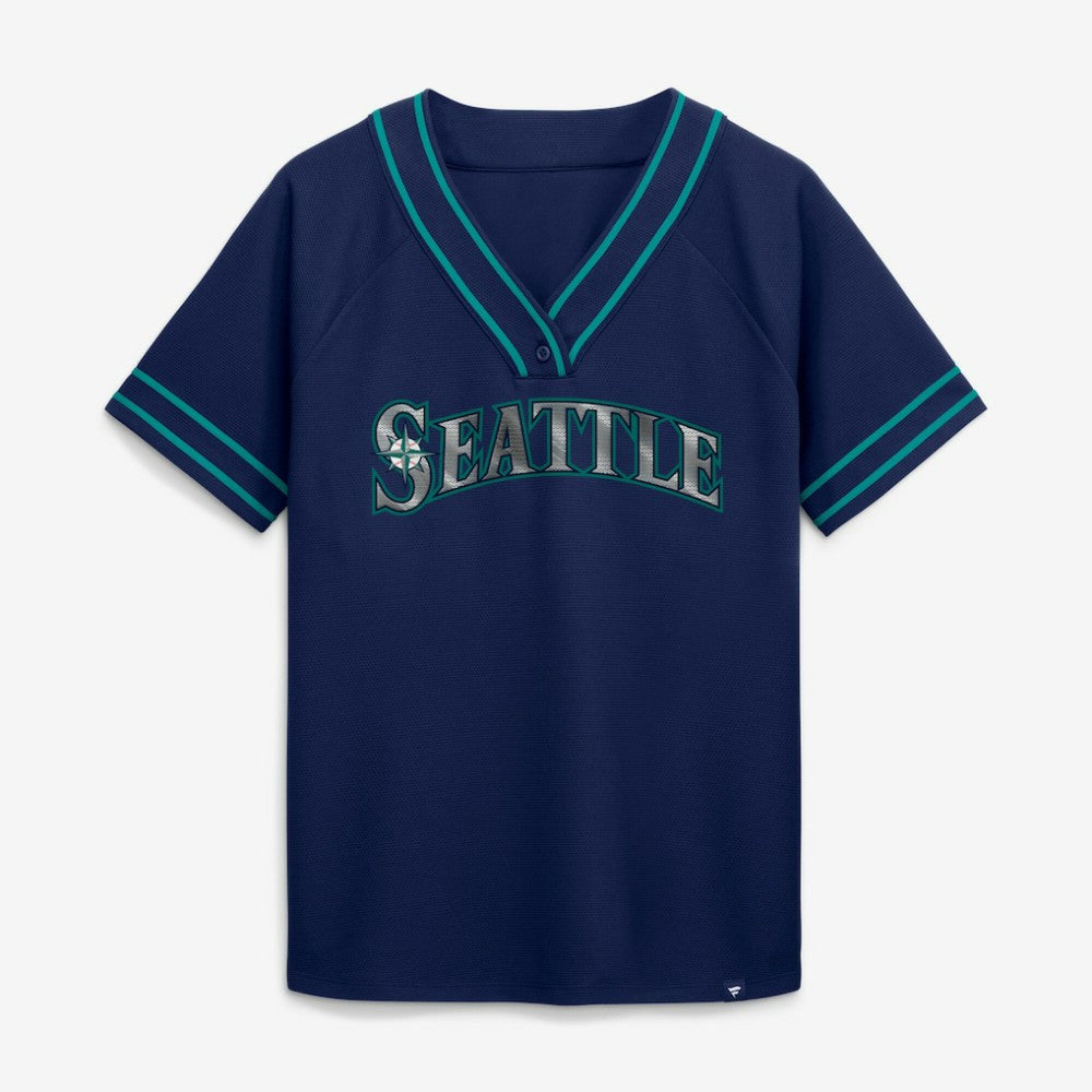 Seattle Mariners Women's Diva Race Ahead Raglan V-Neck T-Shirt - Navy
