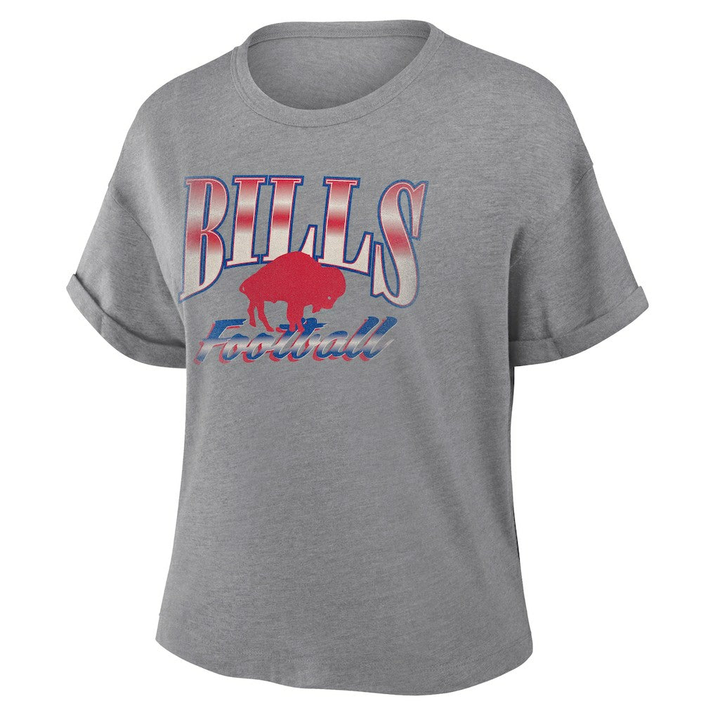 Buffalo Bills Women's Overplayed Tribute Tri-Blend Boxy T-Shirt - Heather Gray cheap