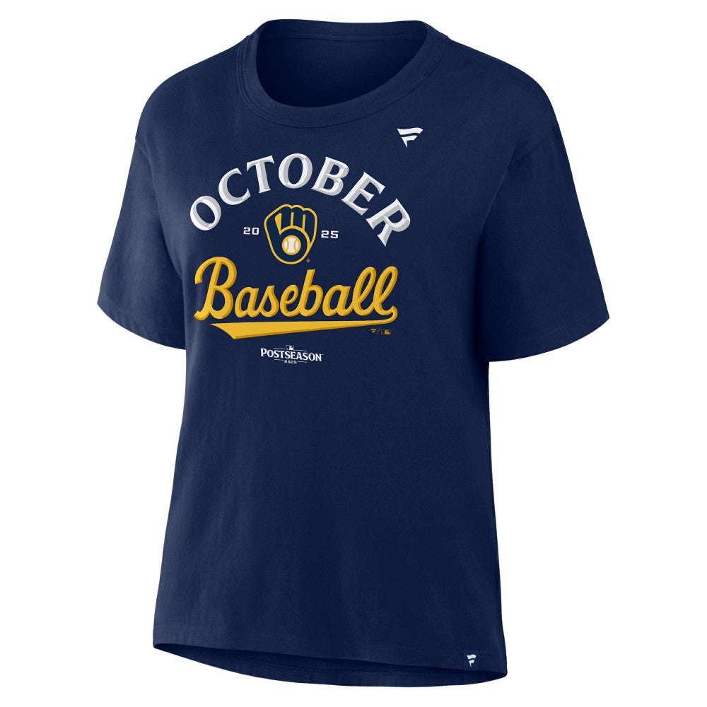 Milwaukee Brewers  Women's 2025 MLB Postseason Locker Room T-Shirt - Navy