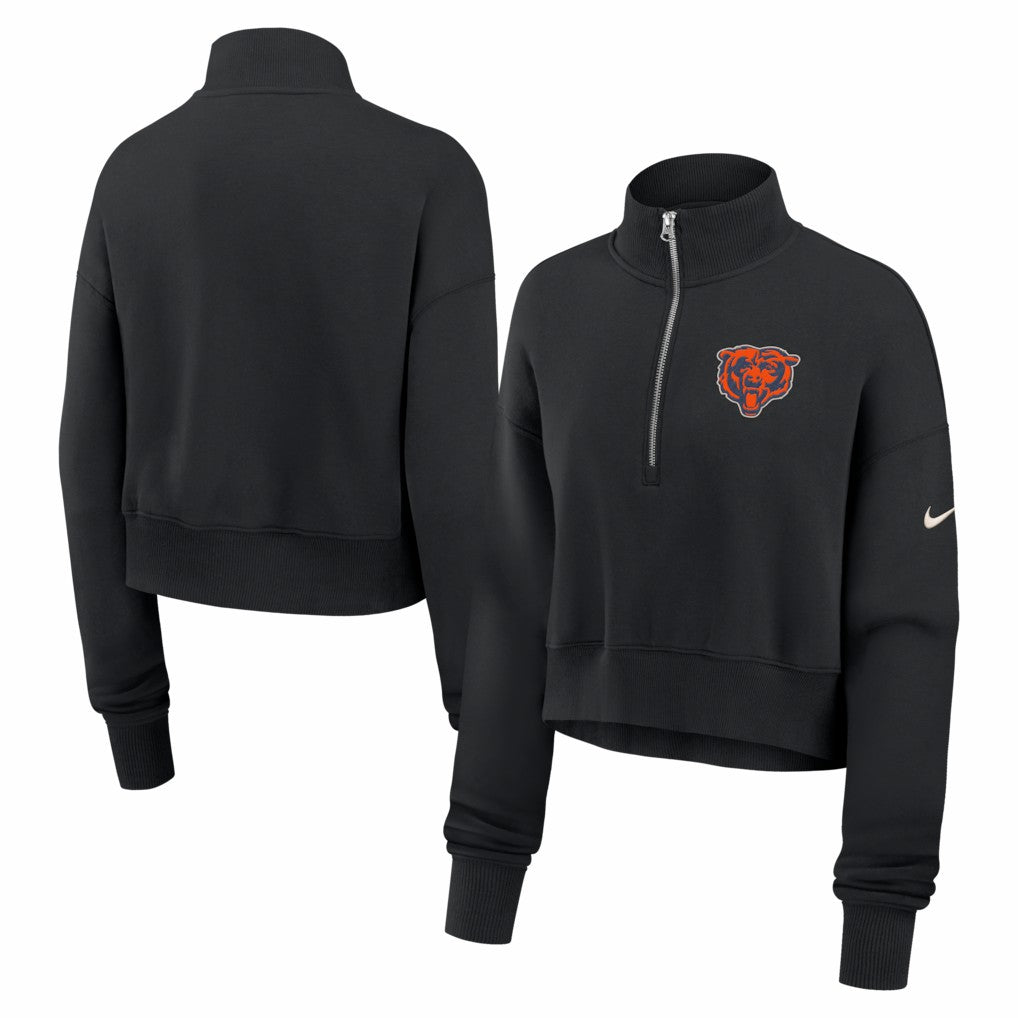 Chicago Bears Women's Legacy Phoenix Fleece Cropped Half-Zip Sweatshirt - Black | Nike for sale
