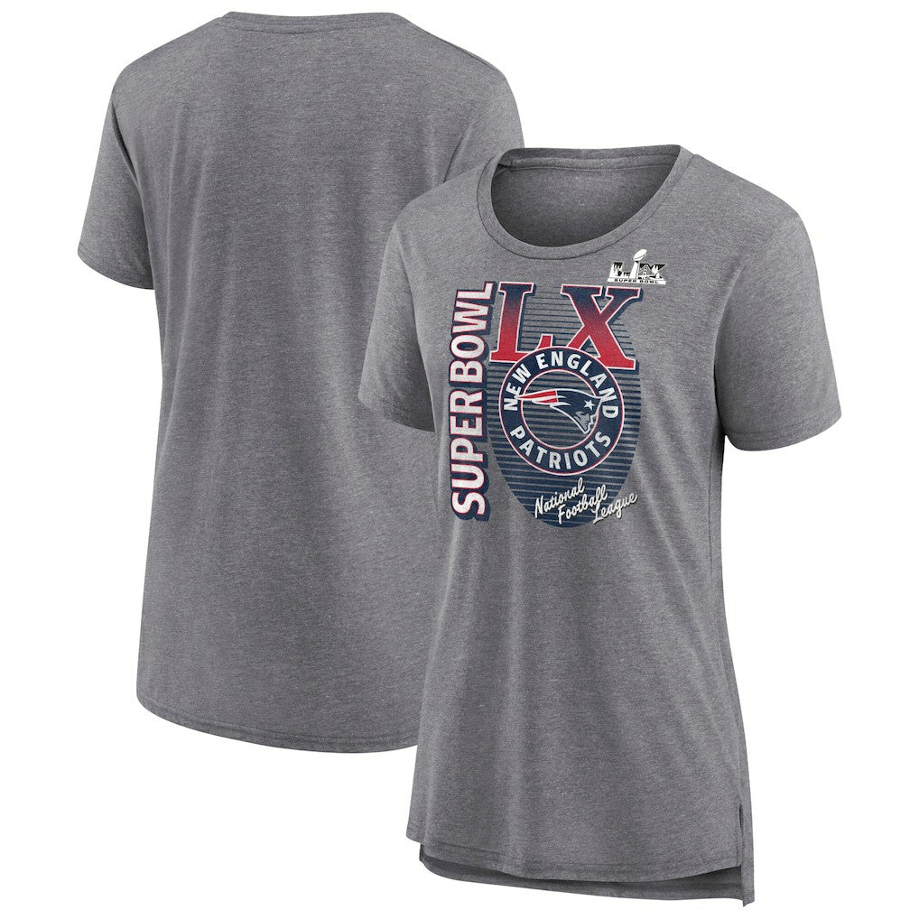 New England Patriots Women's Super Bowl LX Retro Tri-Blend T-Shirt - Heather Gray discount
