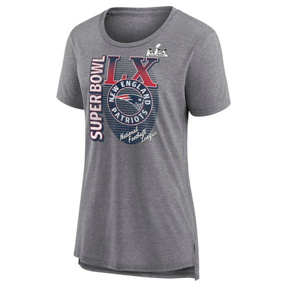 New England Patriots Women's Super Bowl LX Retro Tri-Blend T-Shirt - Heather Gray discount